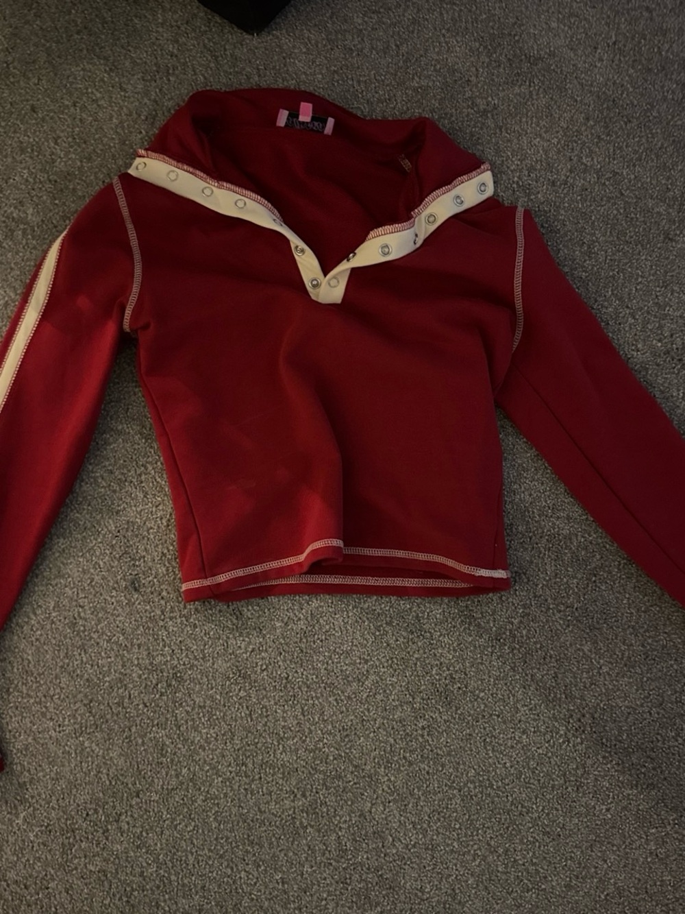 Edikted Red Long Sleeve Snap-Trim Top